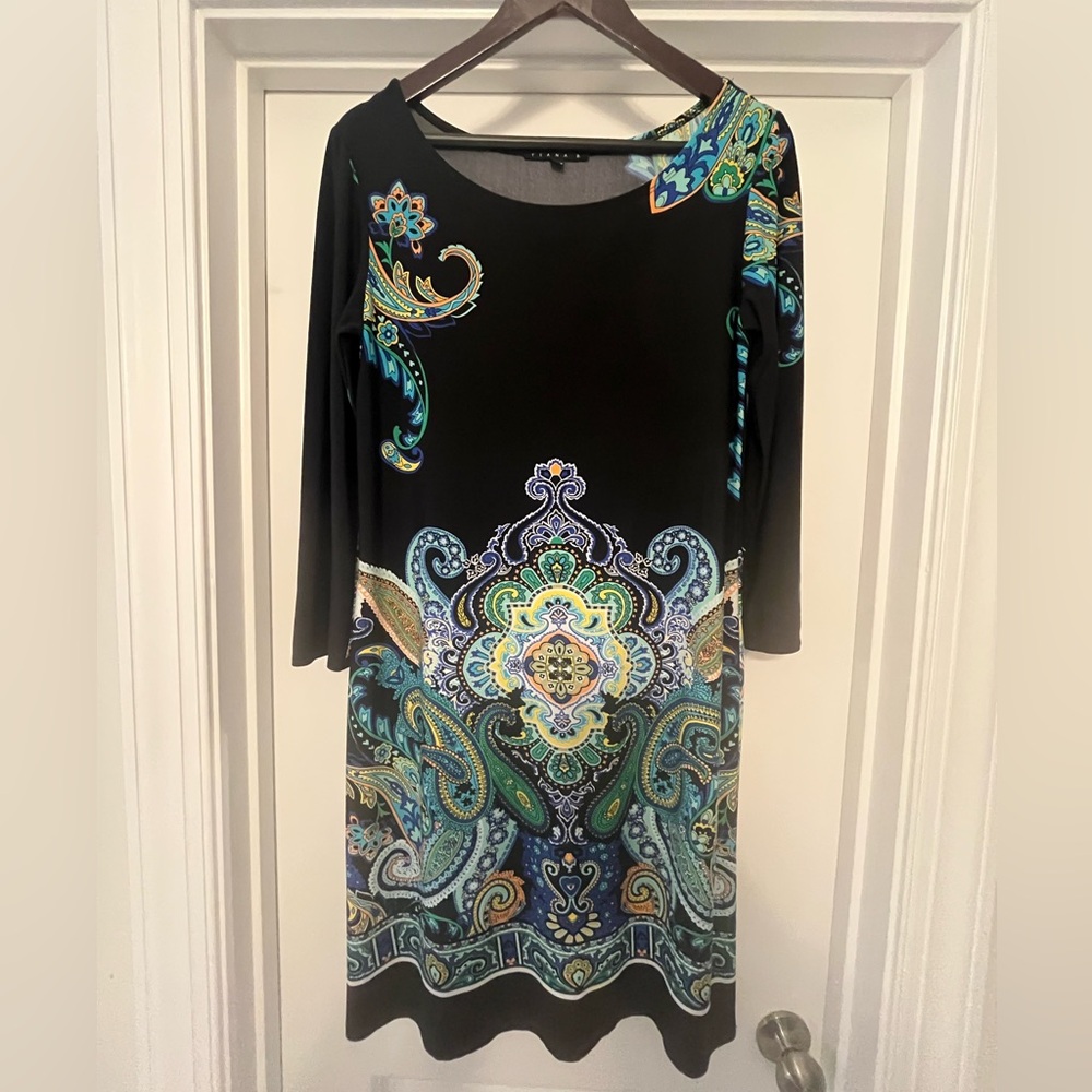 Tiana B Black and Blue Sheath Dress with 3/4 Sleeves